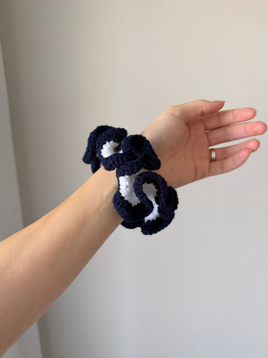Blue & White Crochet Scrunchie