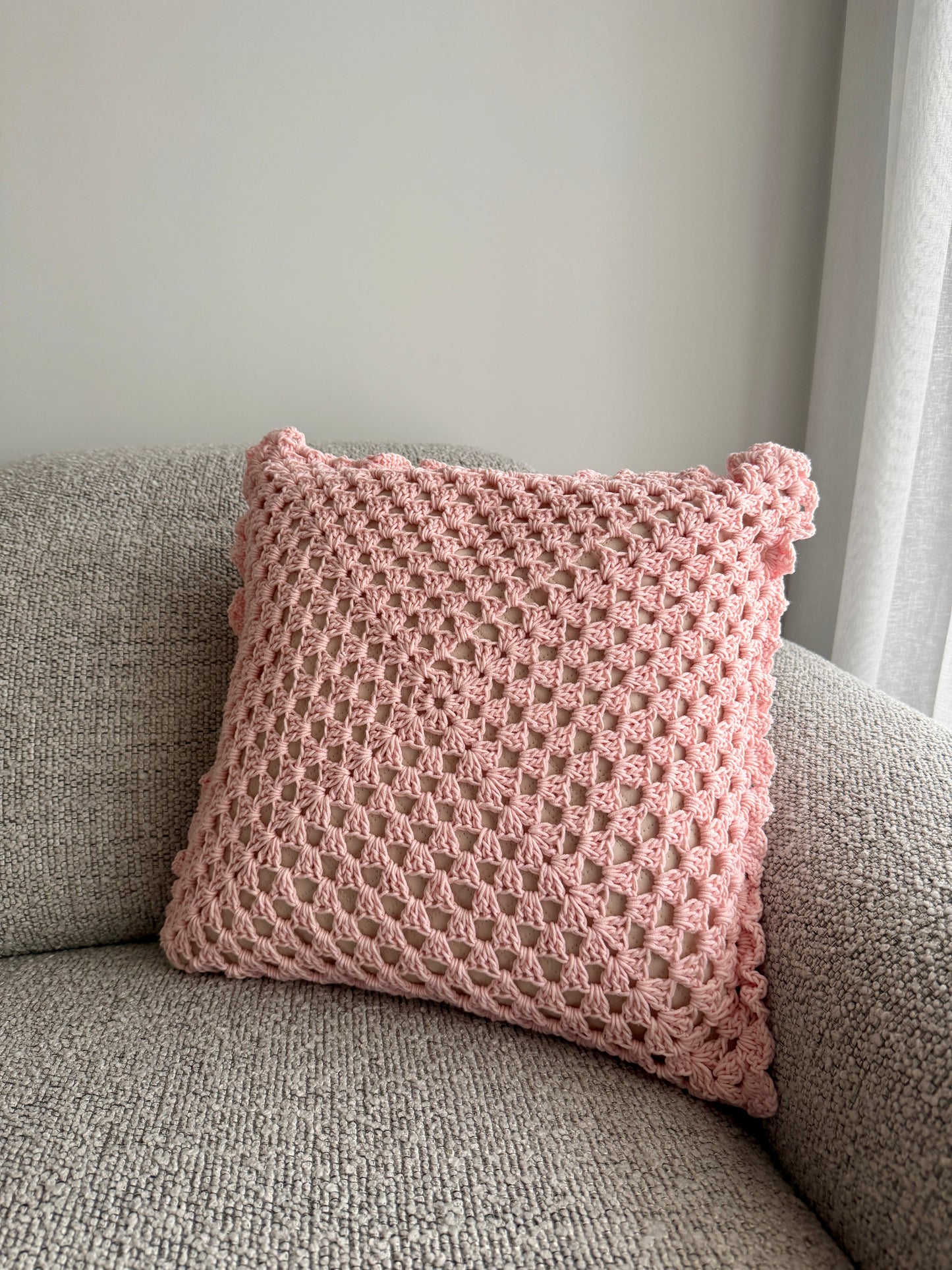 Soft Pink Crochet Cushion
