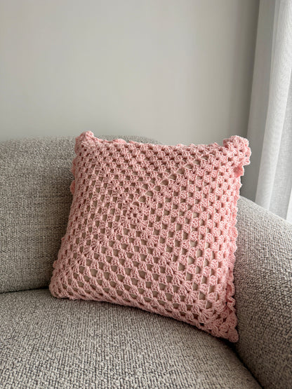 Soft Pink Crochet Cushion
