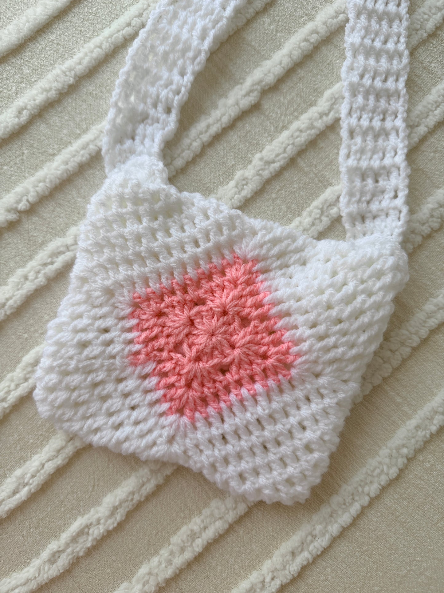 White & Coral Kids Crochet Bag with Princess Button