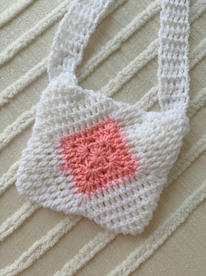White & Coral Kids Crochet Bag with Princess Button
