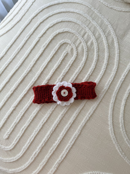 Pretty Red & White Crochet Headband with Flower Design