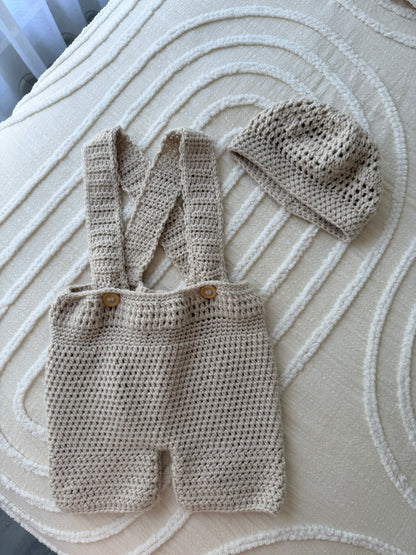 Ashley Overalls & Beanie Crochet Set