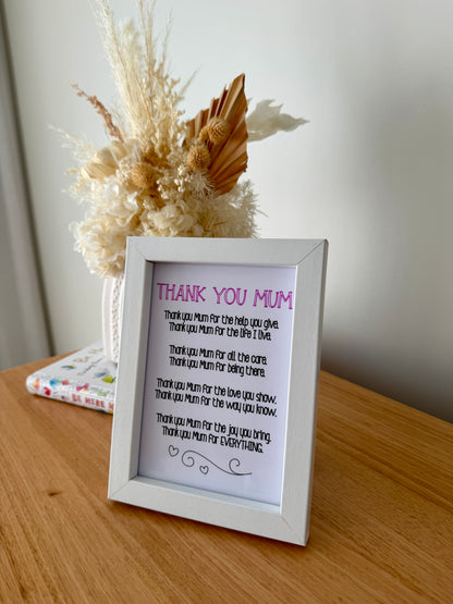 Framed Thank you Mum Poem 5x7in