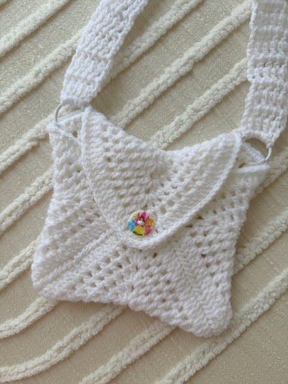 White Kids Crochet Bag with Mermaid Button