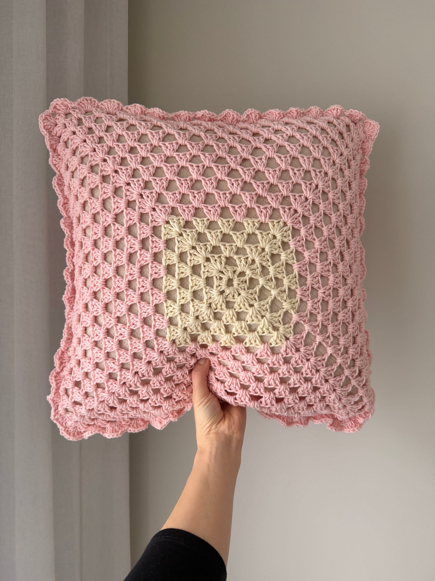 Soft Pink Crochet Cushion