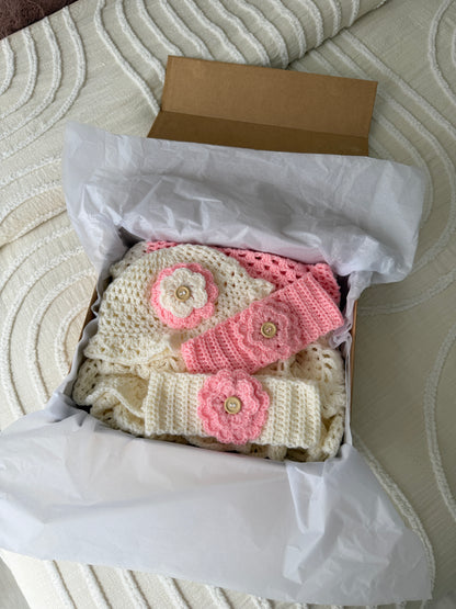 Baby Girl Boxed Crochet Hamper | Pink & Cream
