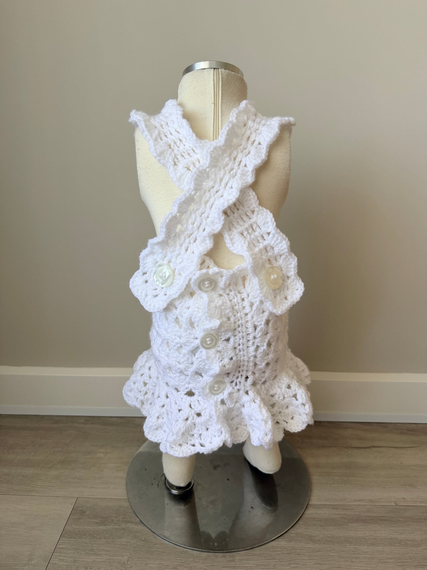 Olivia White Pinafore & Headband Crochet Set