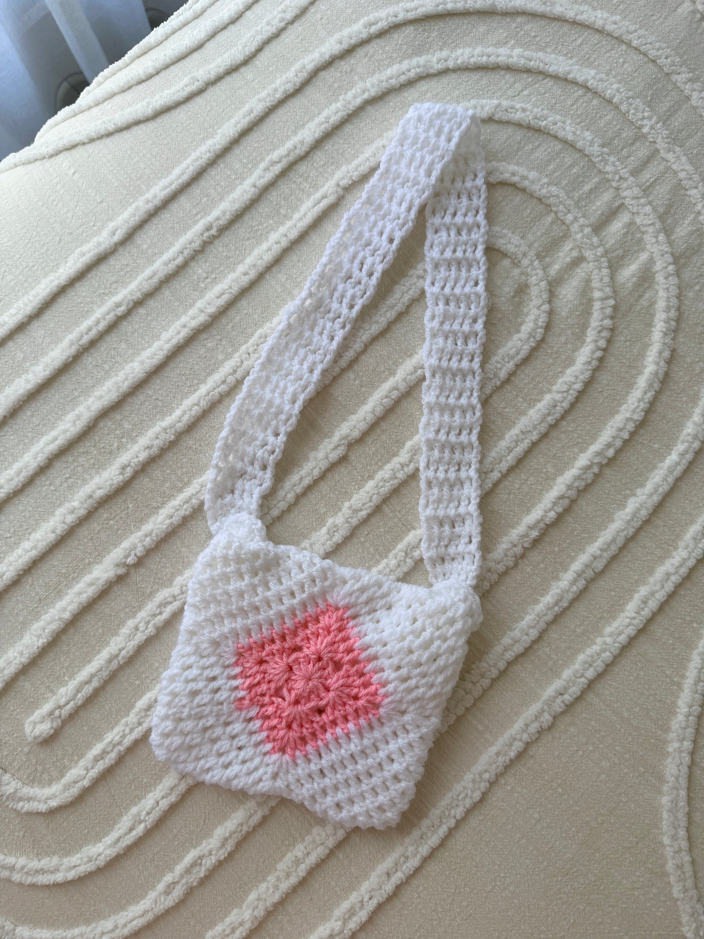 White & Coral Kids Crochet Bag with Princess Button