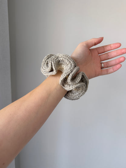 Brownish Grey & Cream Crochet Scrunchie