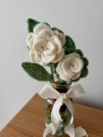 Cream Crochet Open Flower Arrangement with Glass Vase