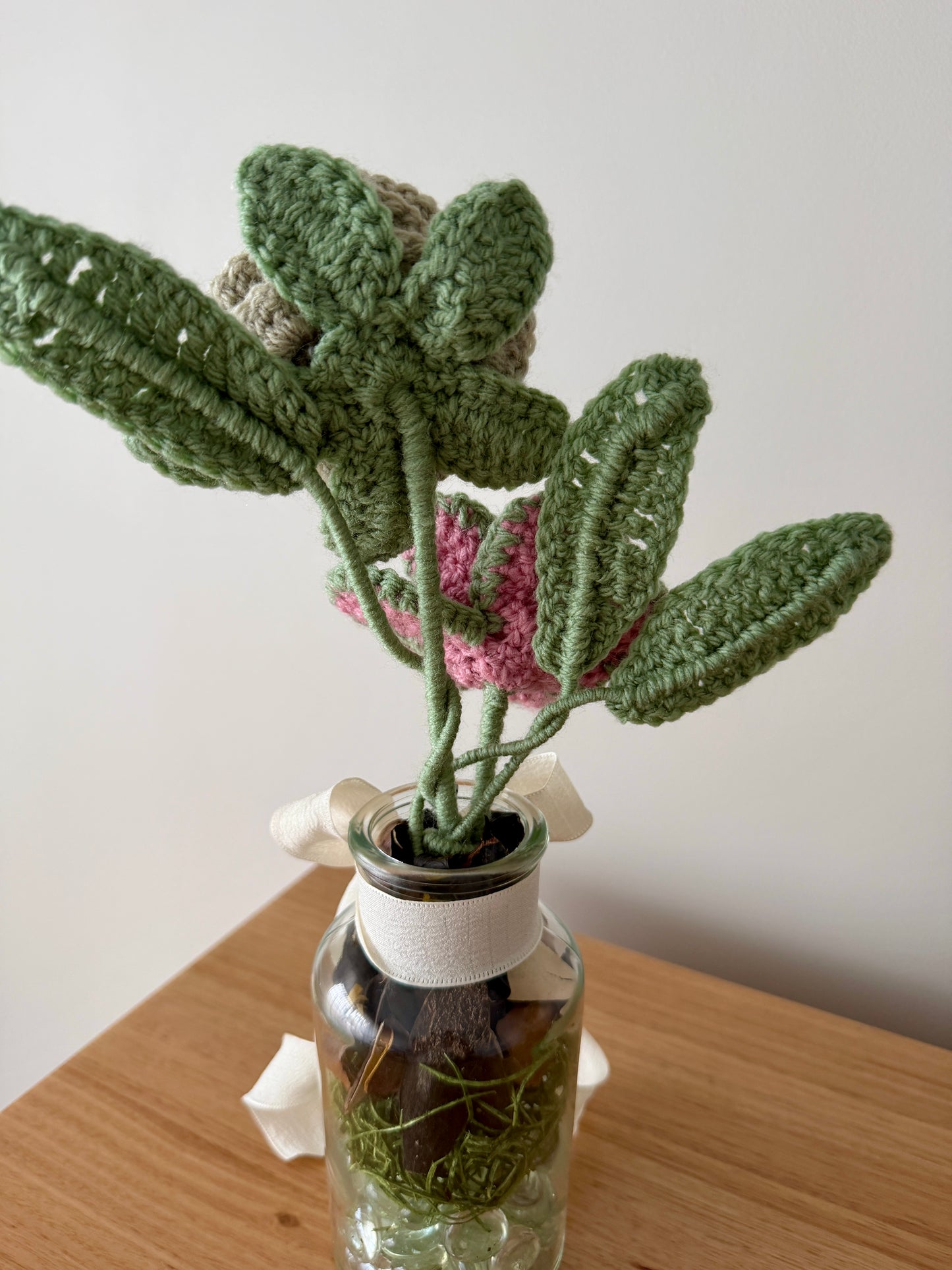 Coloured Crochet Flower Arrangement in Glass Vase