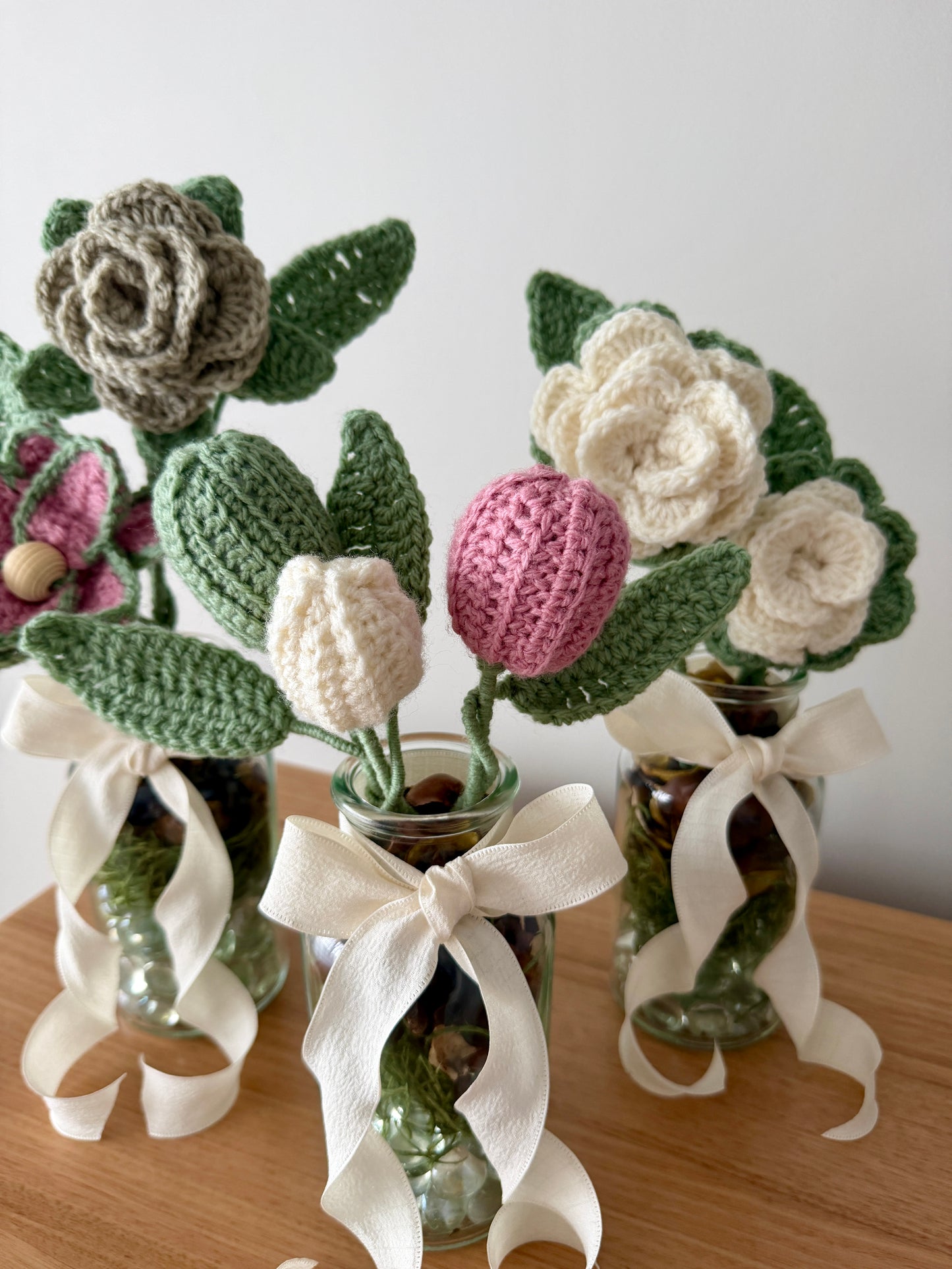 Coloured Crochet Flower Arrangement in Glass Vase