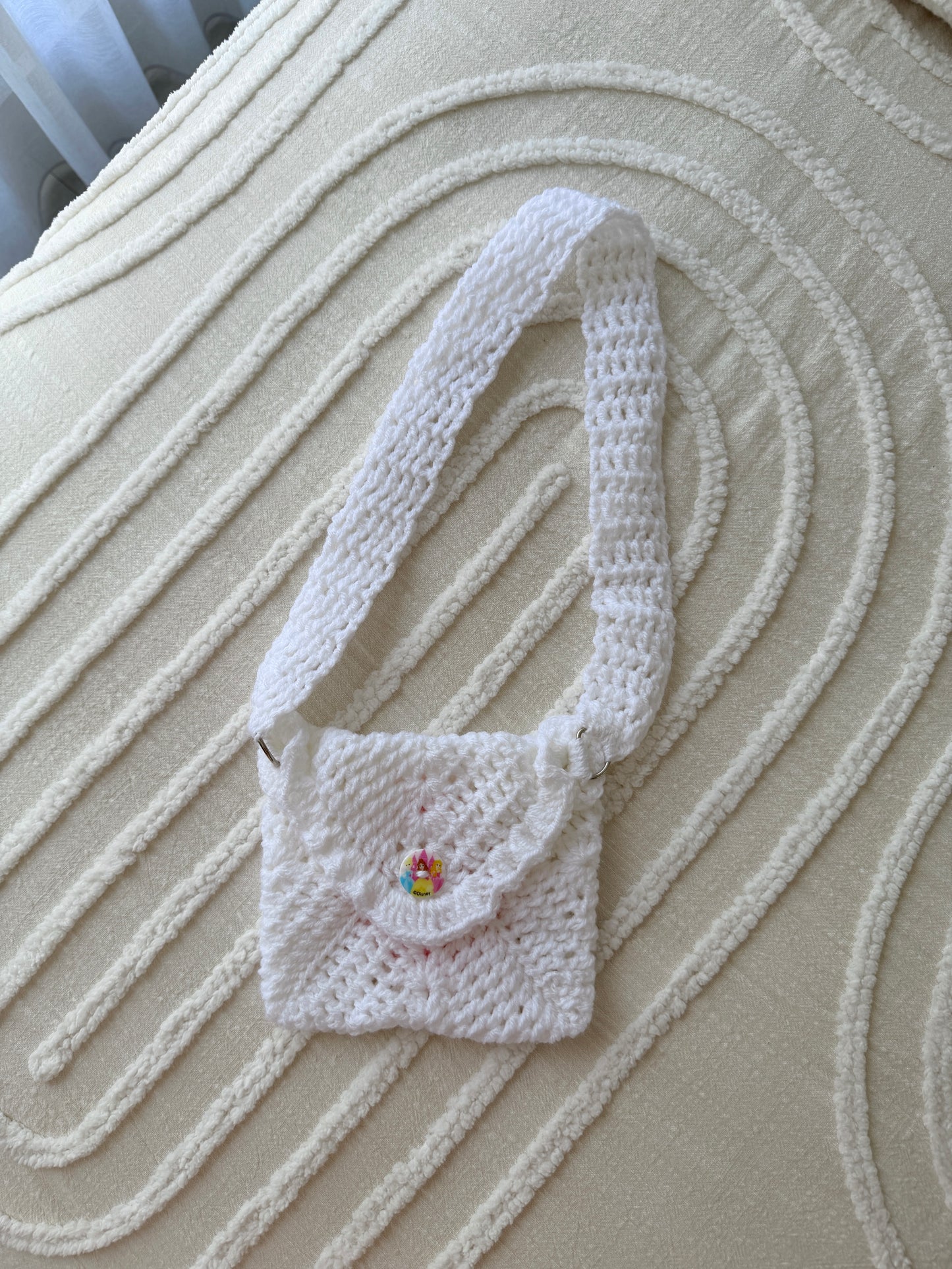 White & Coral Kids Crochet Bag with Princess Button