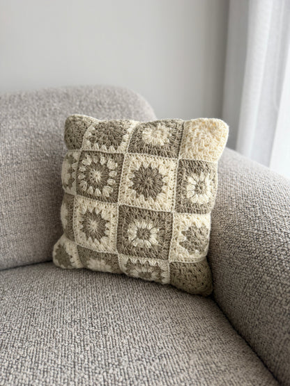 Patchwork Cream & Beige Crochet Cushion