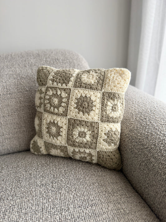Patchwork Cream & Beige Crochet Cushion