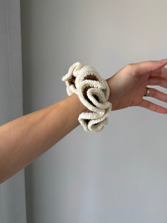Brown & Cream Crochet Scrunchie