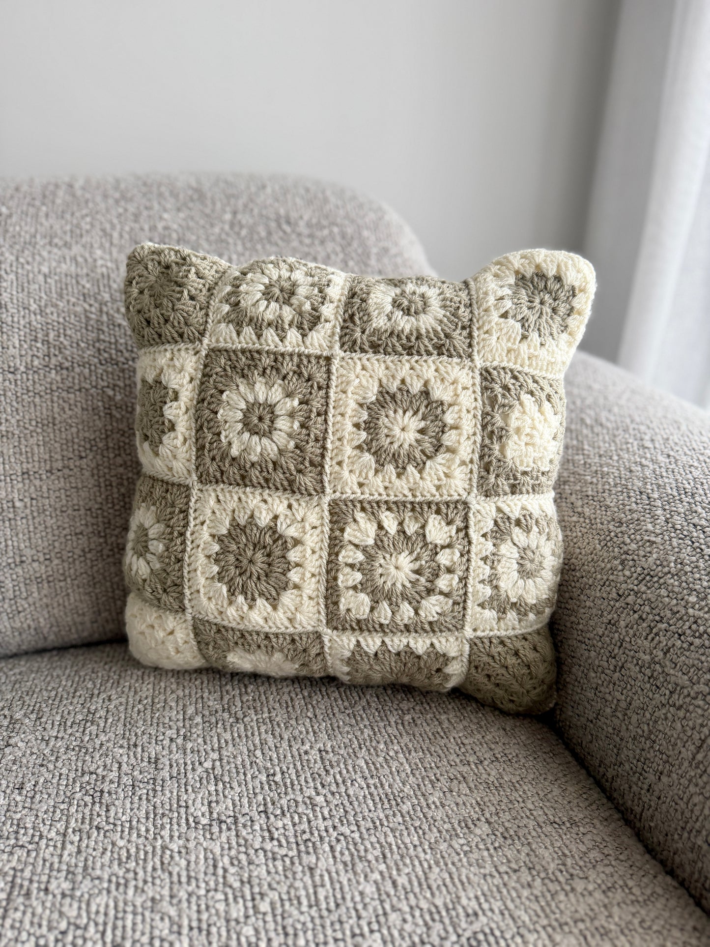 Patchwork Cream & Beige Crochet Cushion