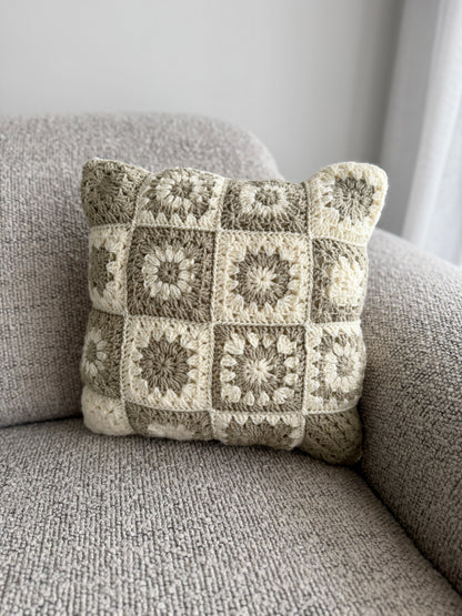 Patchwork Cream & Beige Crochet Cushion