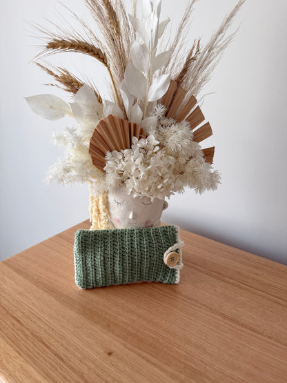 Crochet Glasses/Phone Pocket | Green & Cream