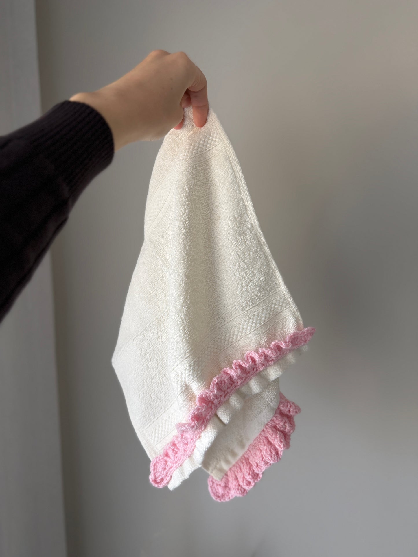 Pretty Pair of Face Washers with Pink Crochet Detail