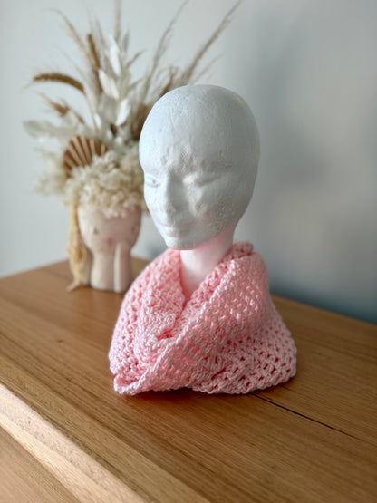 Pink Crochet Wrap-Around Scarf