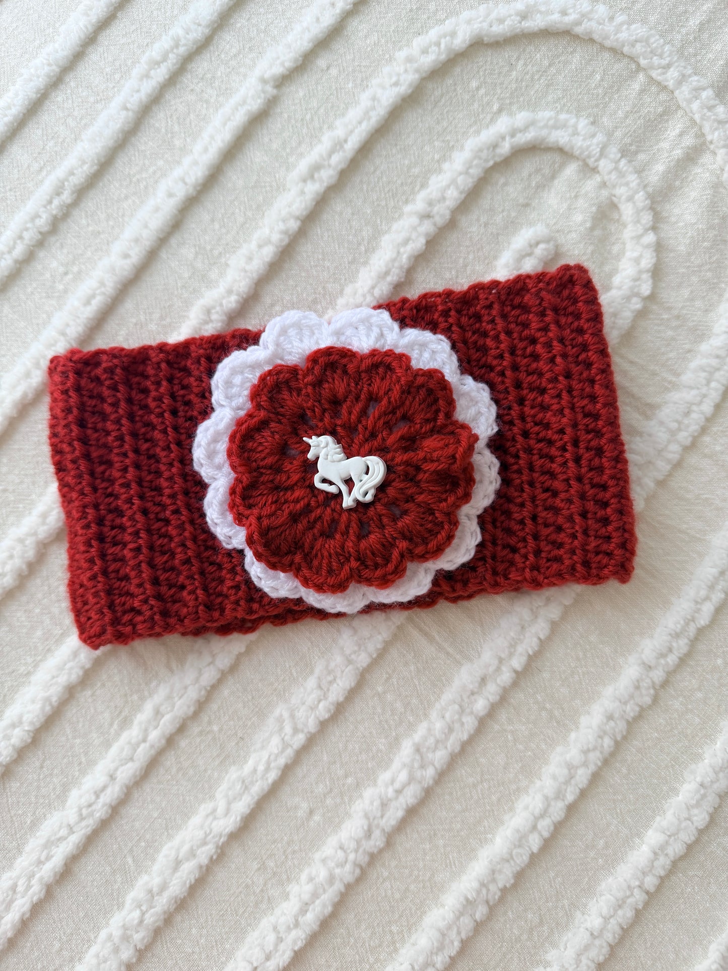 Red with White Unicorn Crochet Headband