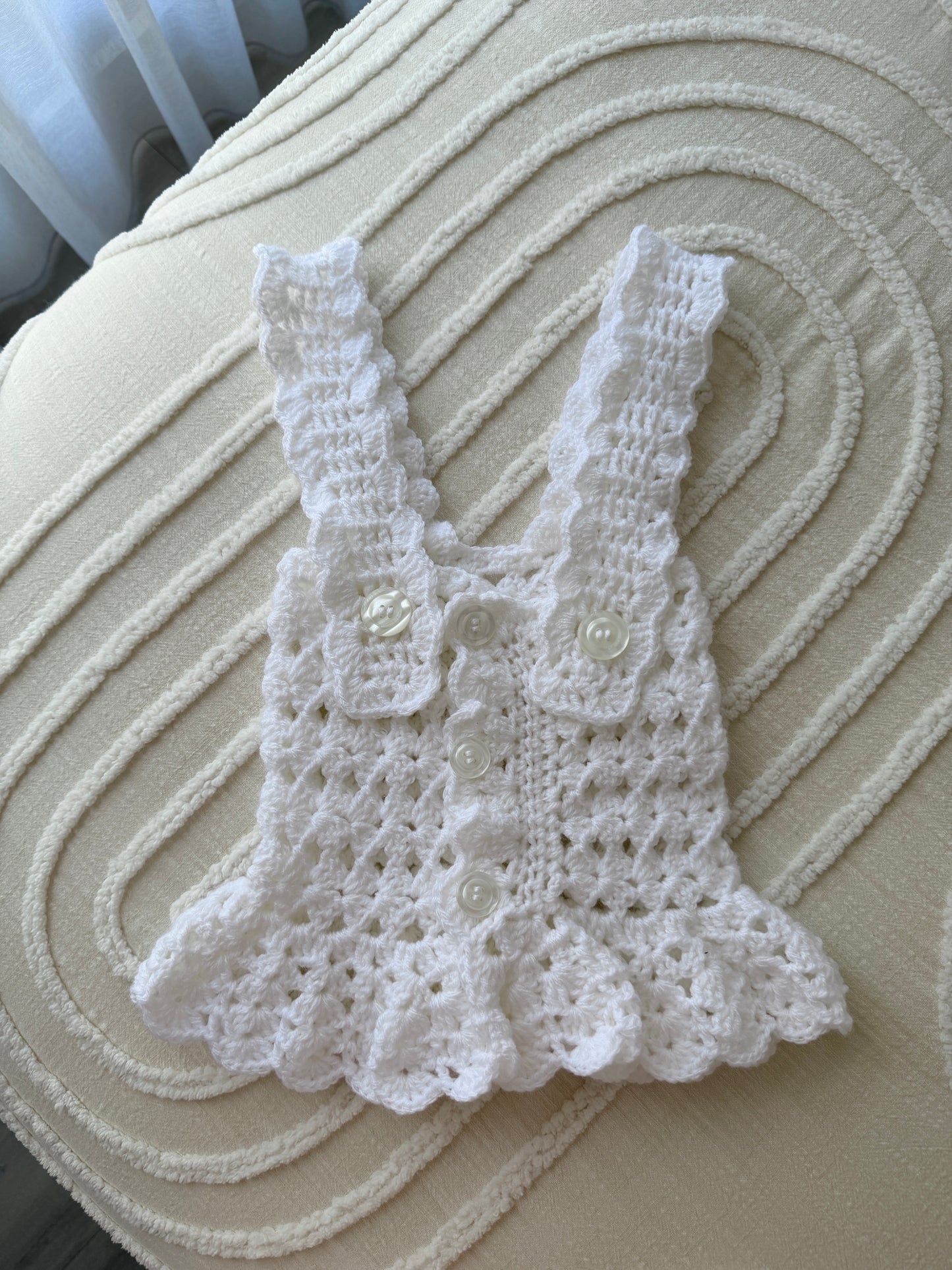 Olivia White Pinafore & Headband Crochet Set