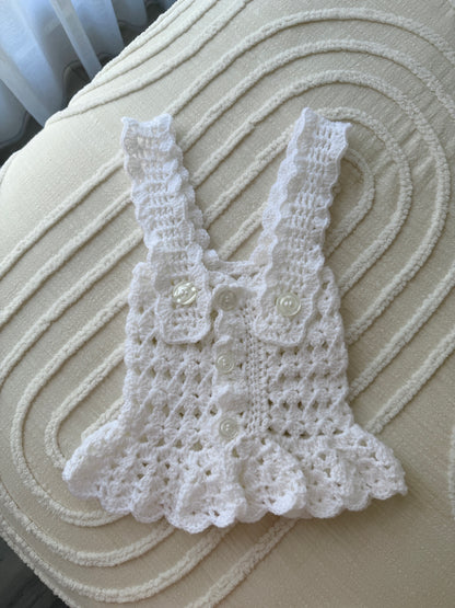 Olivia White Pinafore & Headband Crochet Set