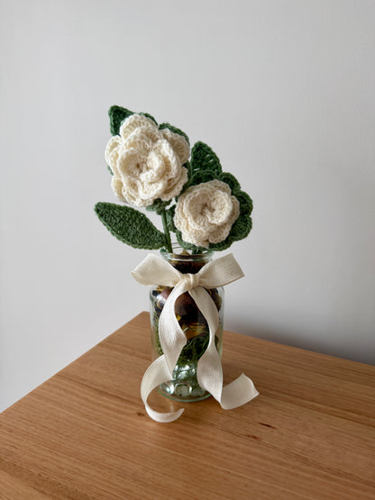 Cream Crochet Open Flower Arrangement with Glass Vase