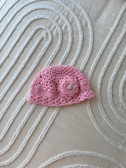 Amelia Pink Crochet Hat with Butterfly Button