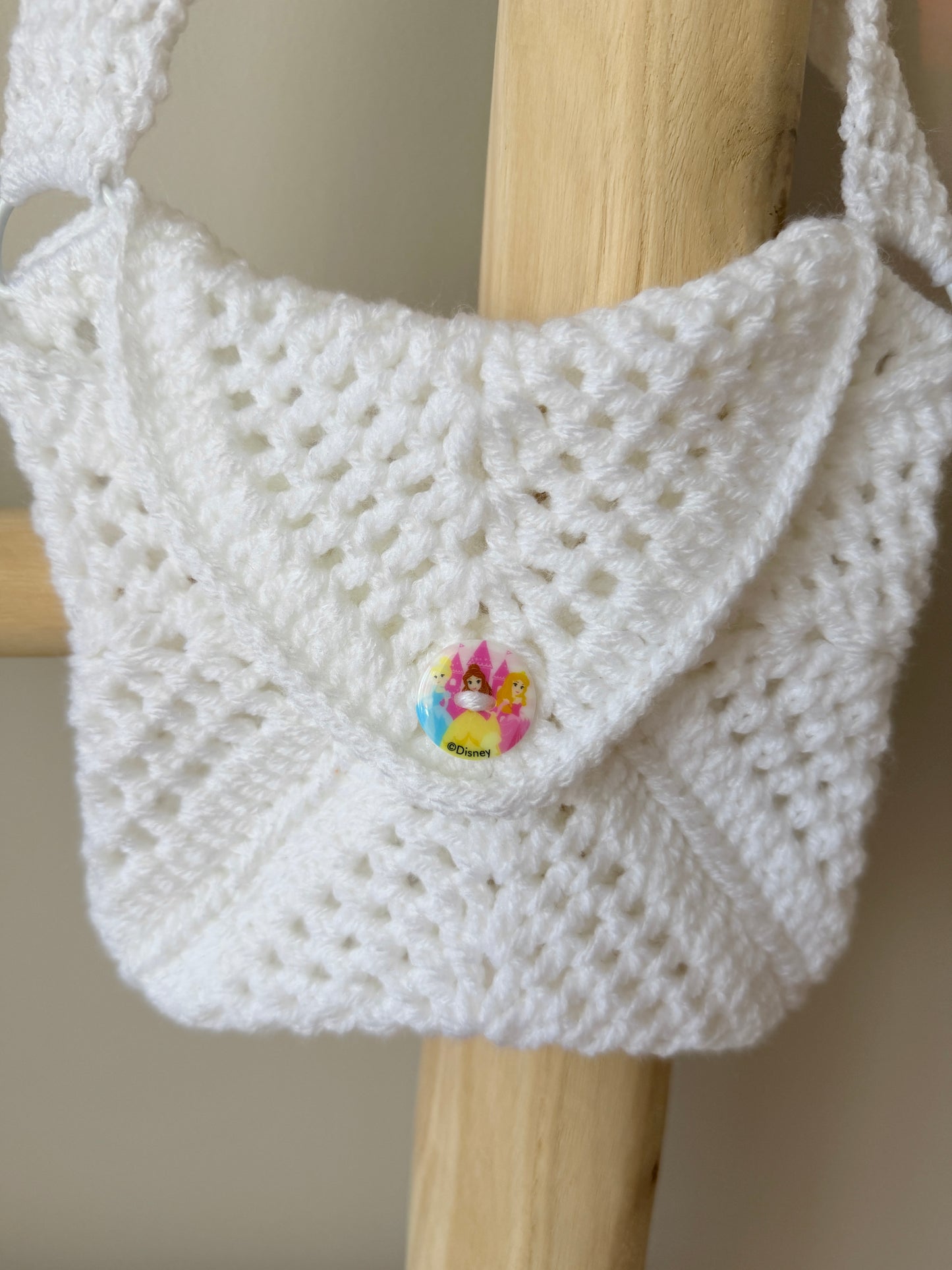 White Kids Crochet Bag with Mermaid Button