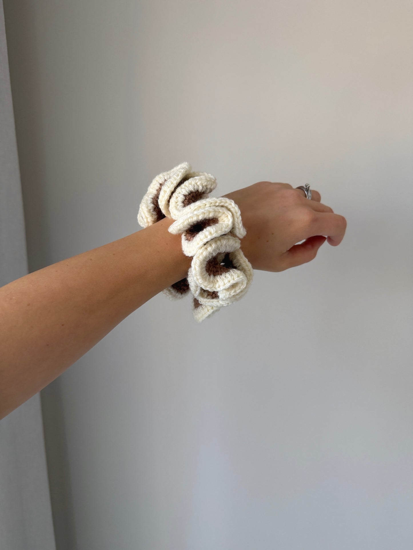 Brown & Cream Crochet Scrunchie