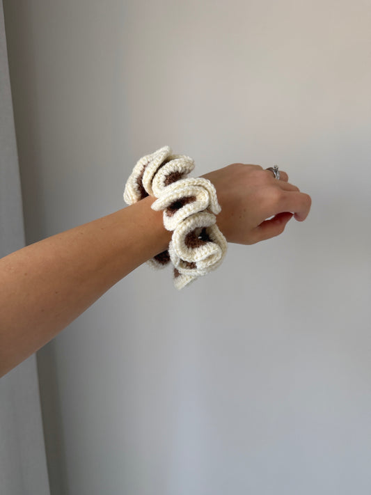 Brown & Cream Crochet Scrunchie