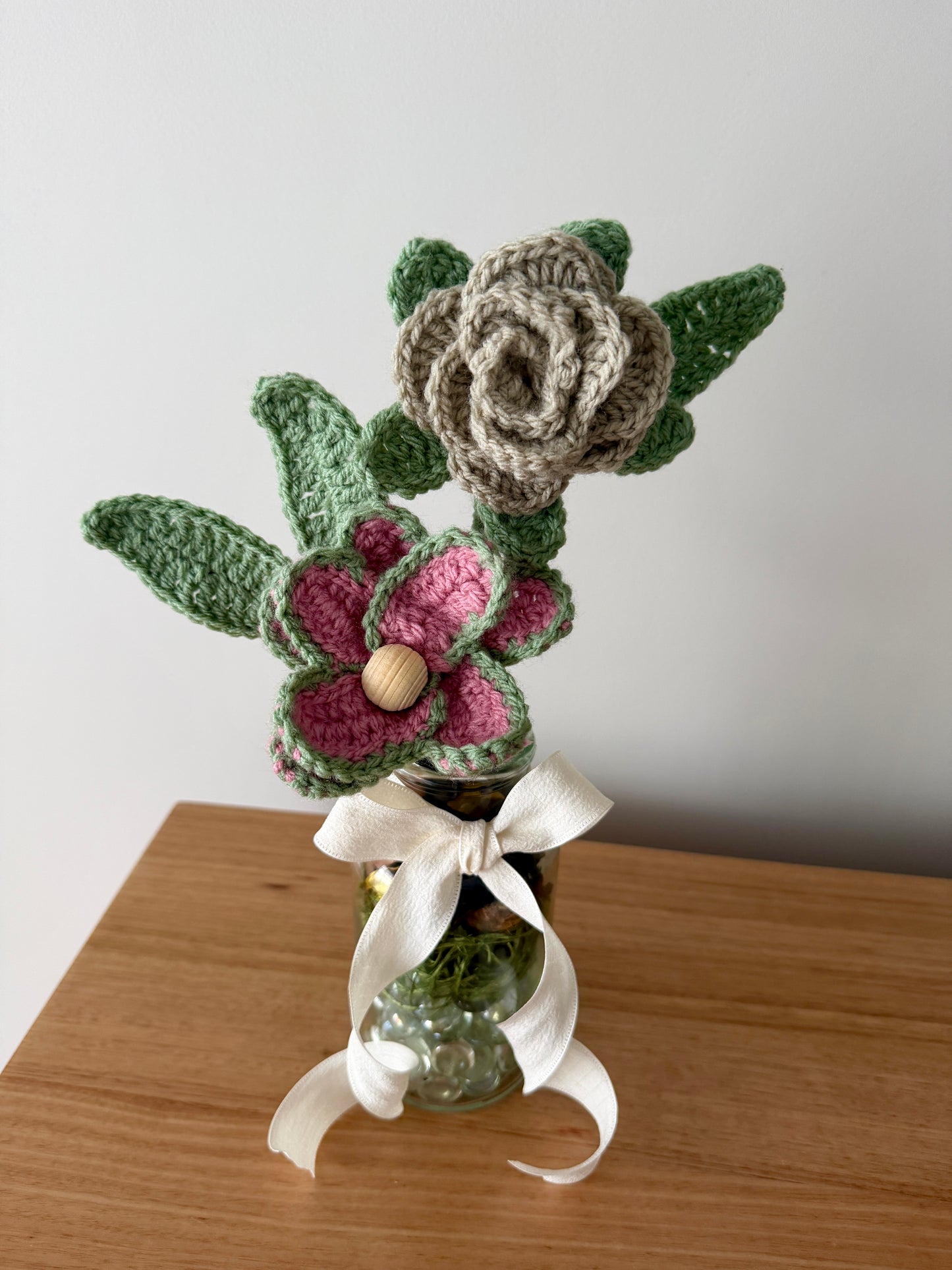 Coloured Crochet Flower Arrangement in Glass Vase