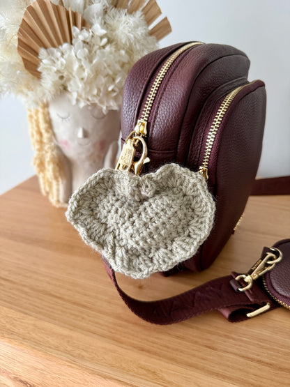 Beige Crochet Heart Key Chain