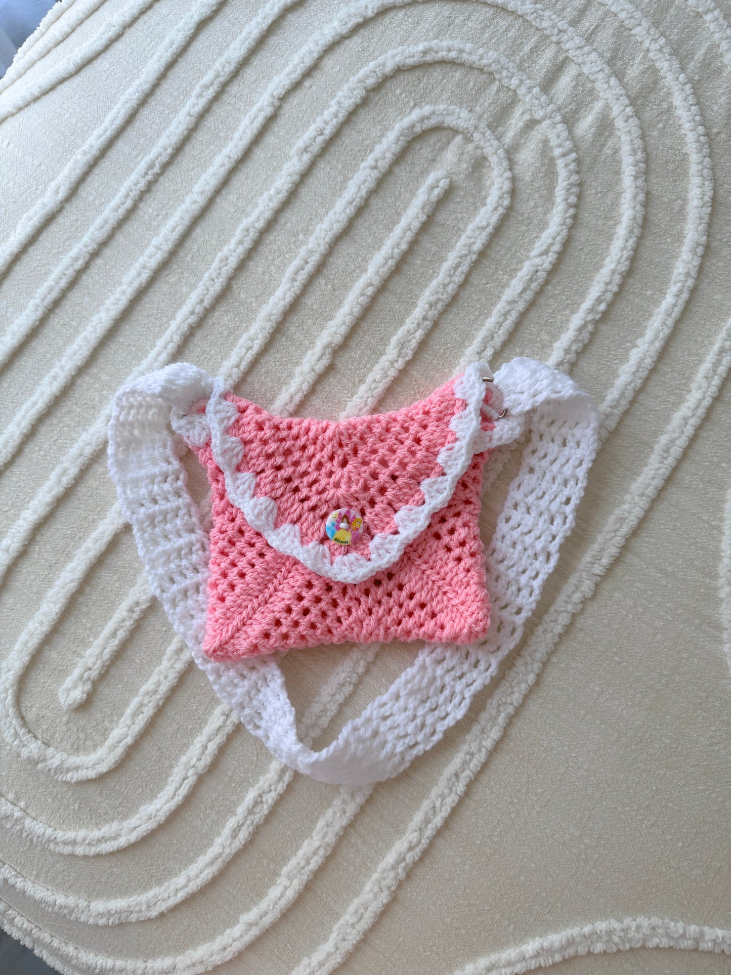 Coral with White Trimming Kids Crochet Bag