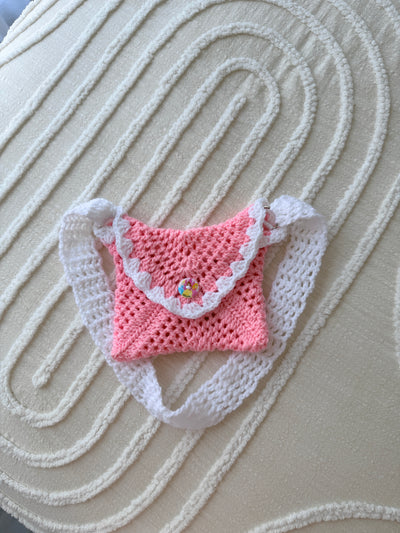 Coral with White Trimming Kids Crochet Bag