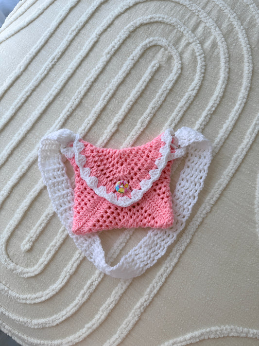 Coral with White Trimming Kids Crochet Bag
