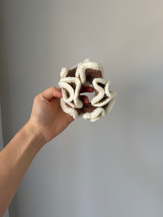 Brown & Cream Crochet Scrunchie