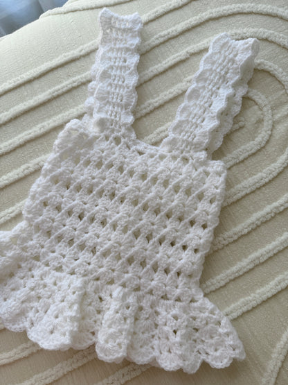 Olivia White Pinafore & Headband Crochet Set