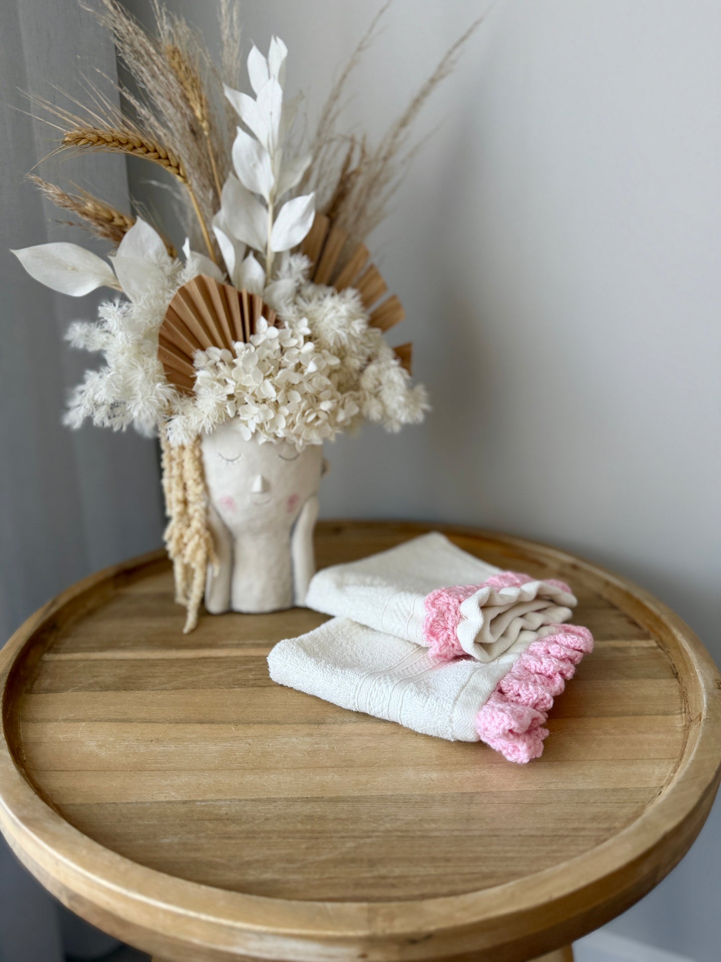 Pretty Pair of Face Washers with Pink Crochet Detail