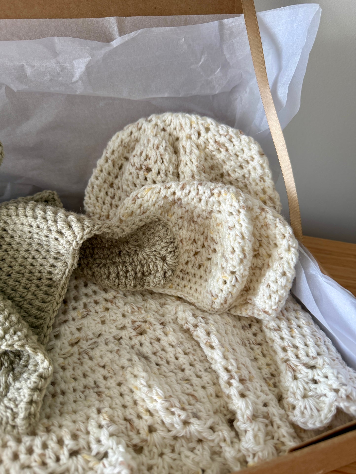 Crochet Gender Neutral Baby Hamper | Beige & Cream