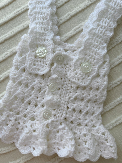 Olivia White Pinafore & Headband Crochet Set