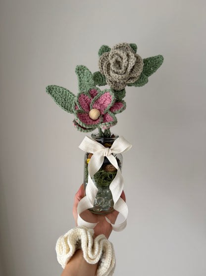 Coloured Crochet Flower Arrangement in Glass Vase