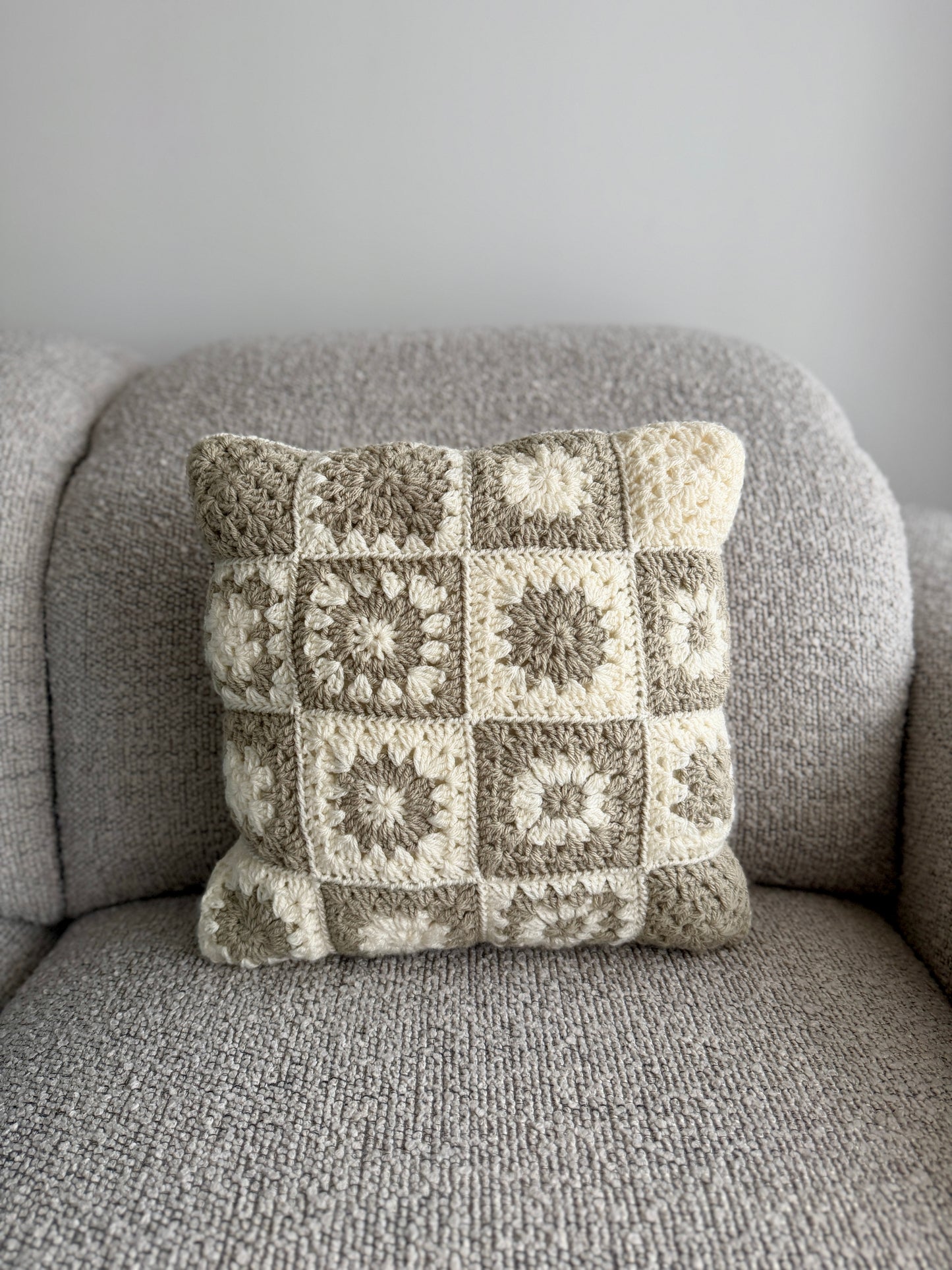 Patchwork Cream & Beige Crochet Cushion