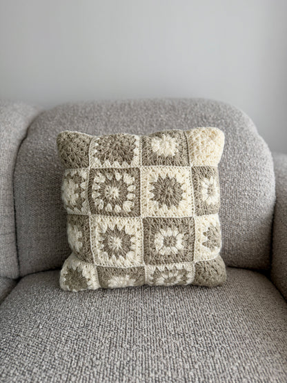 Patchwork Cream & Beige Crochet Cushion