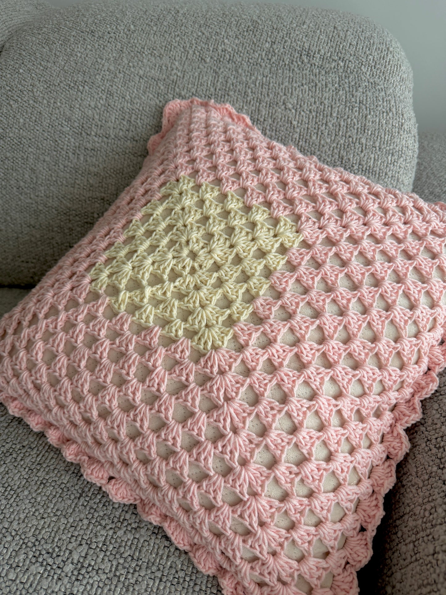 Soft Pink Crochet Cushion