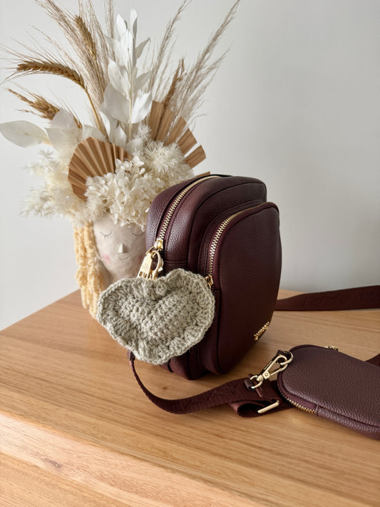 Beige Crochet Heart Key Chain