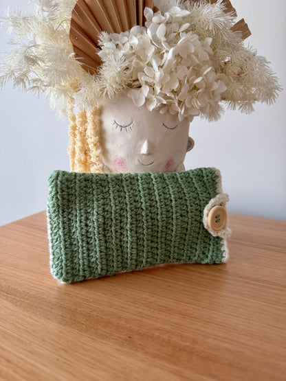 Crochet Glasses/Phone Pocket | Green & Cream